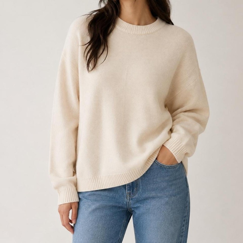 Chelsea & Theodore Ivory Oversized Crewneck Sweater XL Minimalist Neutral